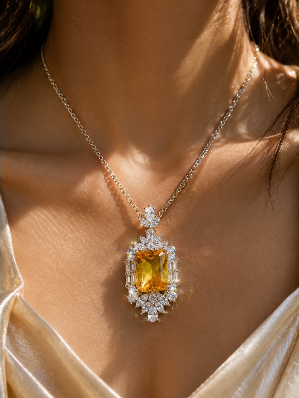 Golden Citrine-Style Crystal Pendant Necklace - Picture 11 of 11